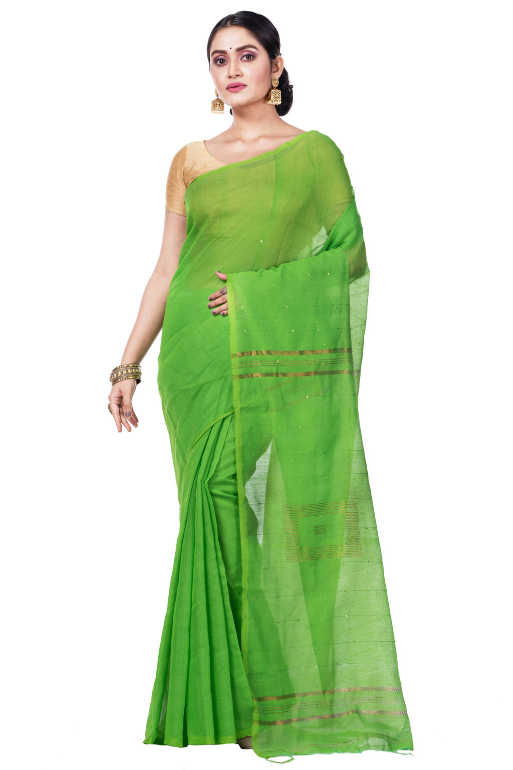 Light Green Blended Cotton Sequence_Handloom Hand Loom Saree (471)